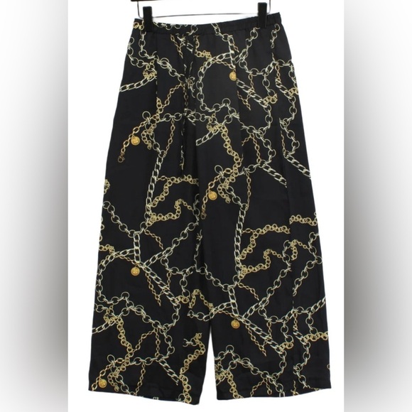 MNG Mango Women’s Black Printed‎ Suit Trousers Wide-Leg Stretch Pants Size S - Picture 2 of 13